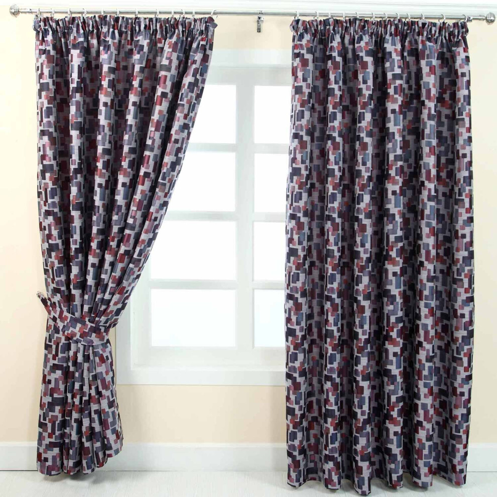 (W 117cm x Drop 228cm, Purple) Multi-Colour Jacquard Curtain Abstract Design Fully Lined