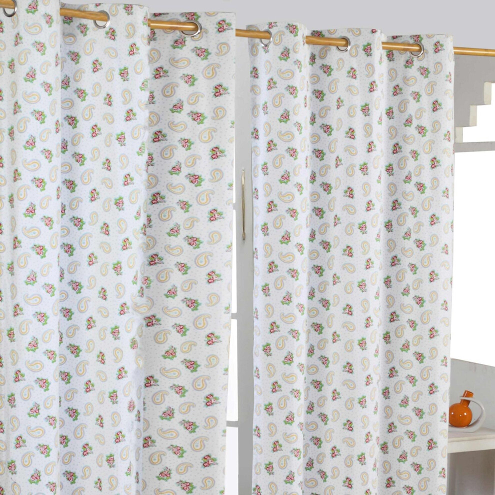 Homescapes Paisley And Dots Ready Made Eyelet Curtain Pair, 137 X 228 Cm Drop White