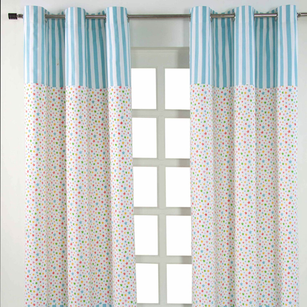 Homescapes (W 137Cm X Drop 228 Cm) Cotton Multi Stars Ready Made Eyelet Curtain Pair