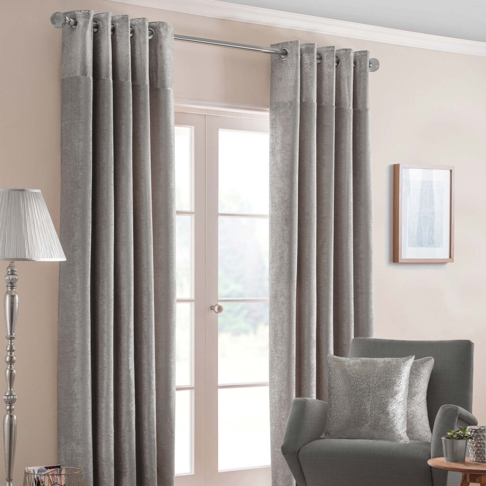 (W 228cm x Drop 137cm, Silver) Nova Eyelet Curtain Pair