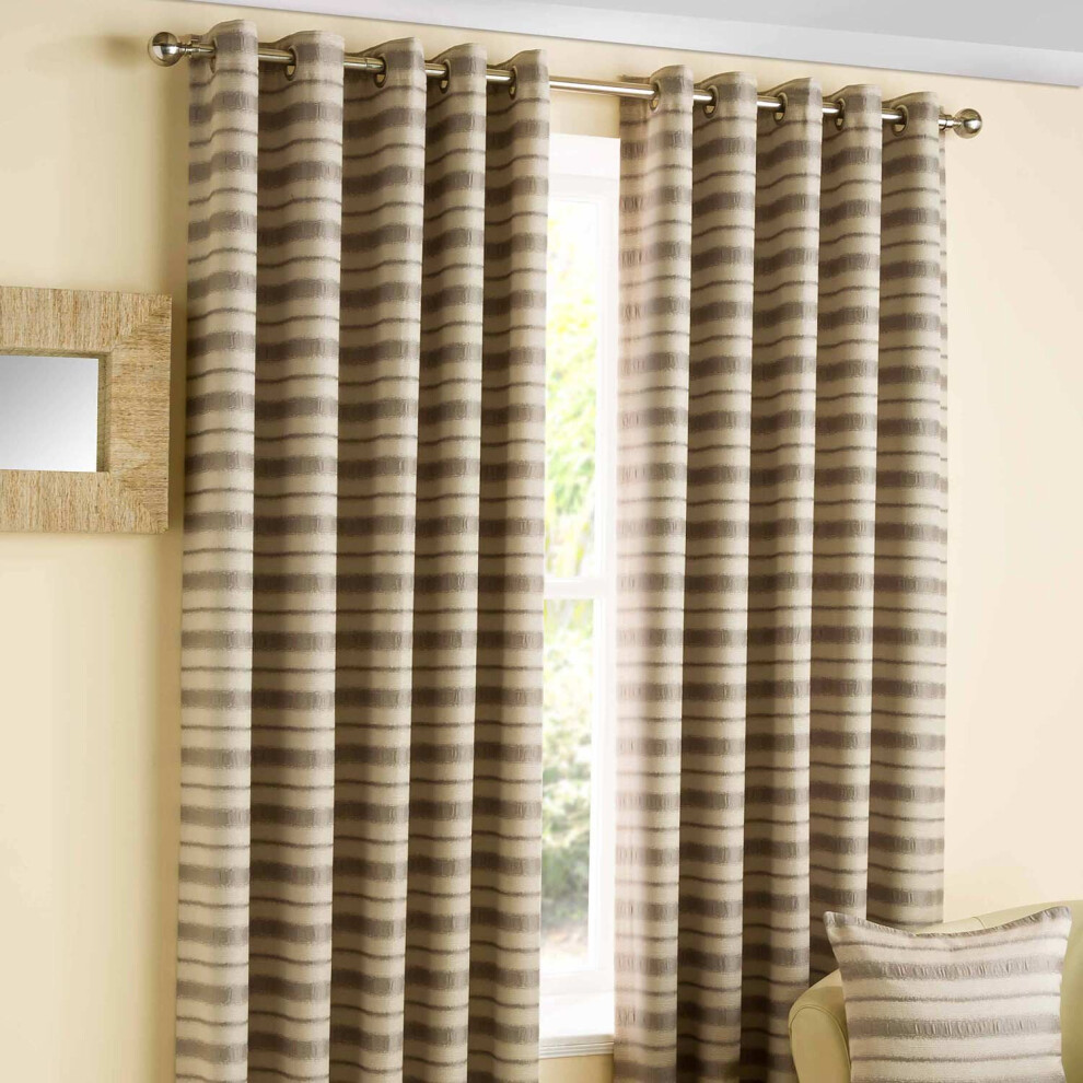 (W 167cm x Drop 228cm, Beige) Horizon' Striped Ready Made Eyelet Curtain Pair