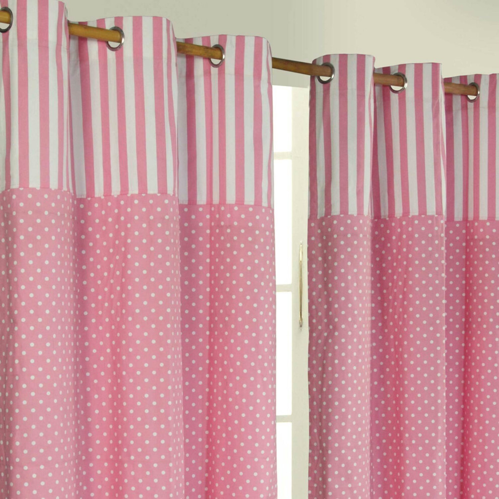 (W 117cm x Drop 137 cm, Pink) Polka Dots Ready Made Eyelet Curtain Pair