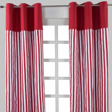 (W 117cm x Drop 137 cm, Red) Thick Stripe Ready Made Eyelet Curtain Pair