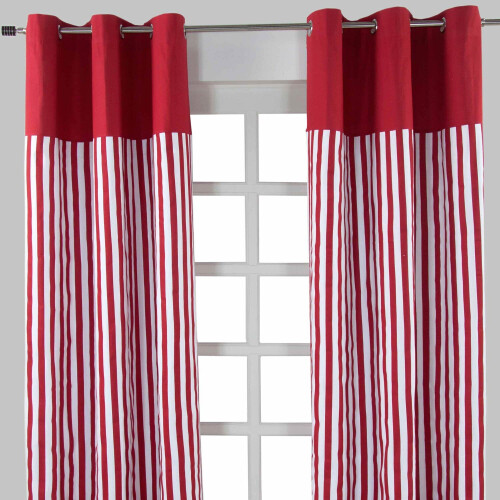Homescapes (W 117cm x Drop 137 cm, Red) Thick Stripe Ready Made Eyelet Curtain Pair