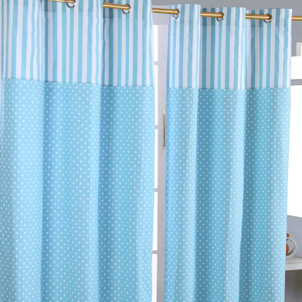 Homescapes (W 117Cm X Drop 137 Cm, ) Polka Dots Ready Made Eyelet Curtain Pair Blue