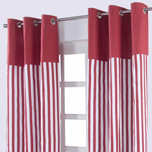Homescapes (W 117cm x Drop 137 cm, Red) Thick Stripe Ready Made Eyelet Curtain Pair 1