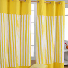 (W 117cm x Drop 137 cm, Yellow) Thick Stripe Ready Made Eyelet Curtain Pair