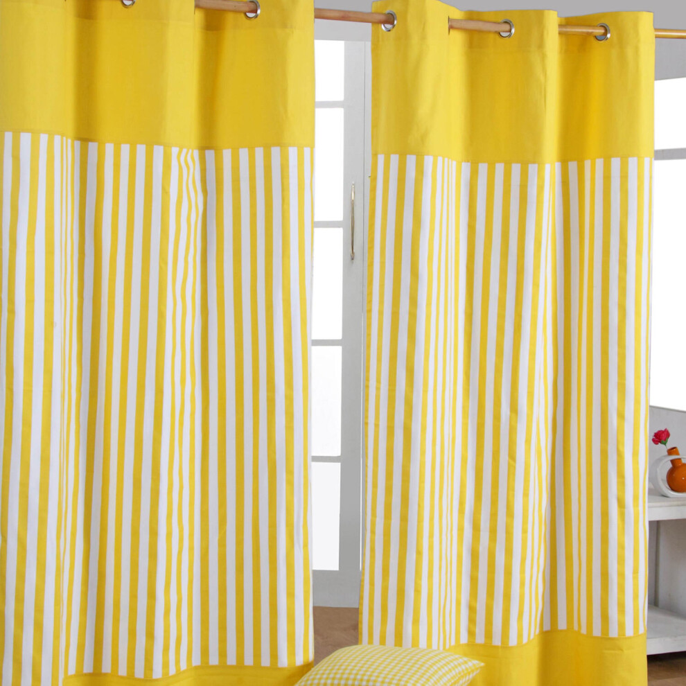 Homescapes (W 117Cm X Drop 137 Cm, ) Thick Stripe Ready Made Eyelet Curtain Pair Yellow