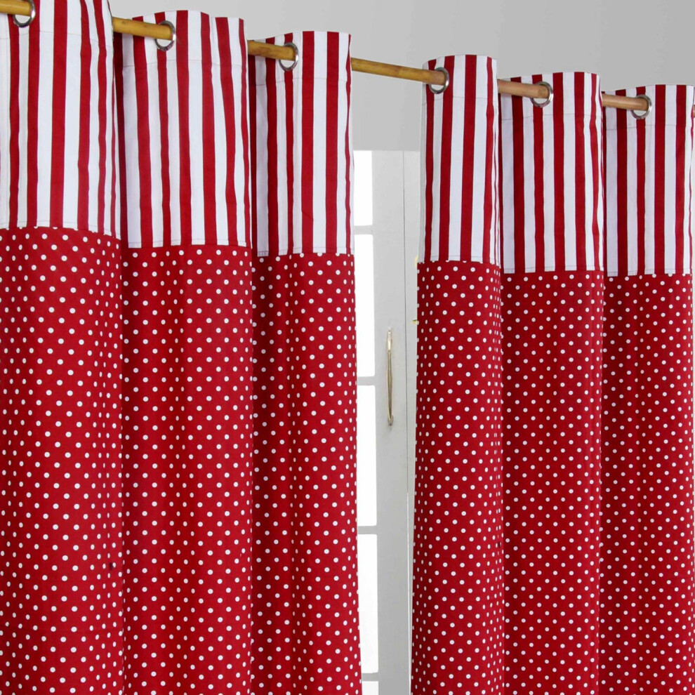Homescapes (W 137Cm X Drop 228 Cm, ) Polka Dots Ready Made Eyelet Curtain Pair Red