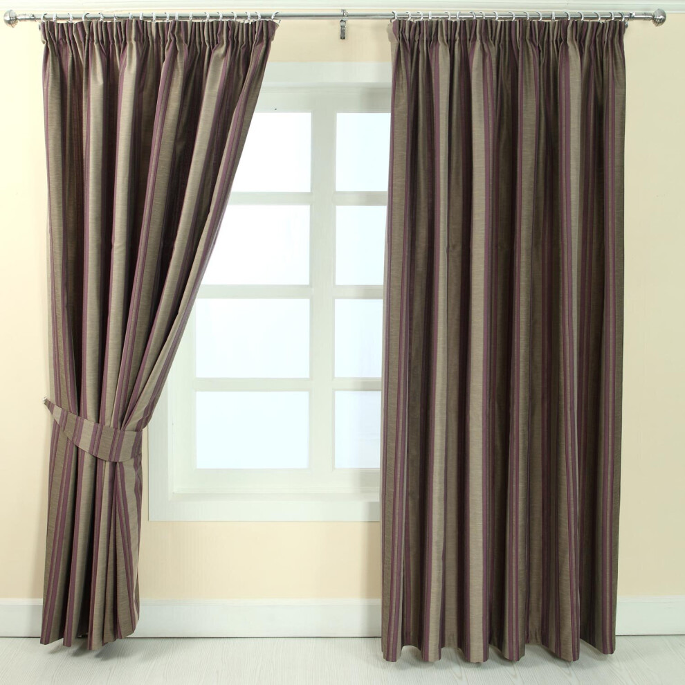 (W 228cm x Drop 182cm, Purple) Jacquard Curtain Modern Striped Design Fully Lined