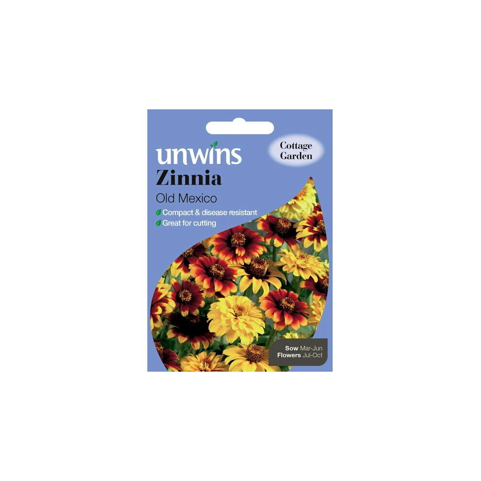 Unwins Grow Your Own Borders & Cutting Garden Flowers Zinnia Old Mexico Seeds Golden