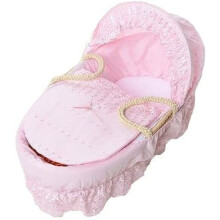 (B Pink Anglaise) New Baby Moses Basket Soft Dimple Broderie Anglaise Marshmallow Hood Bedding Set