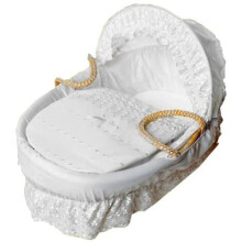 (White Anglaise) New Baby Moses Basket Soft Dimple Broderie Anglaise Marshmallow Hood Bedding Set
