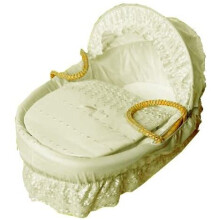 (Cream Anglaise) New Baby Moses Basket Soft Dimple Broderie Anglaise Marshmallow Hood Bedding Set