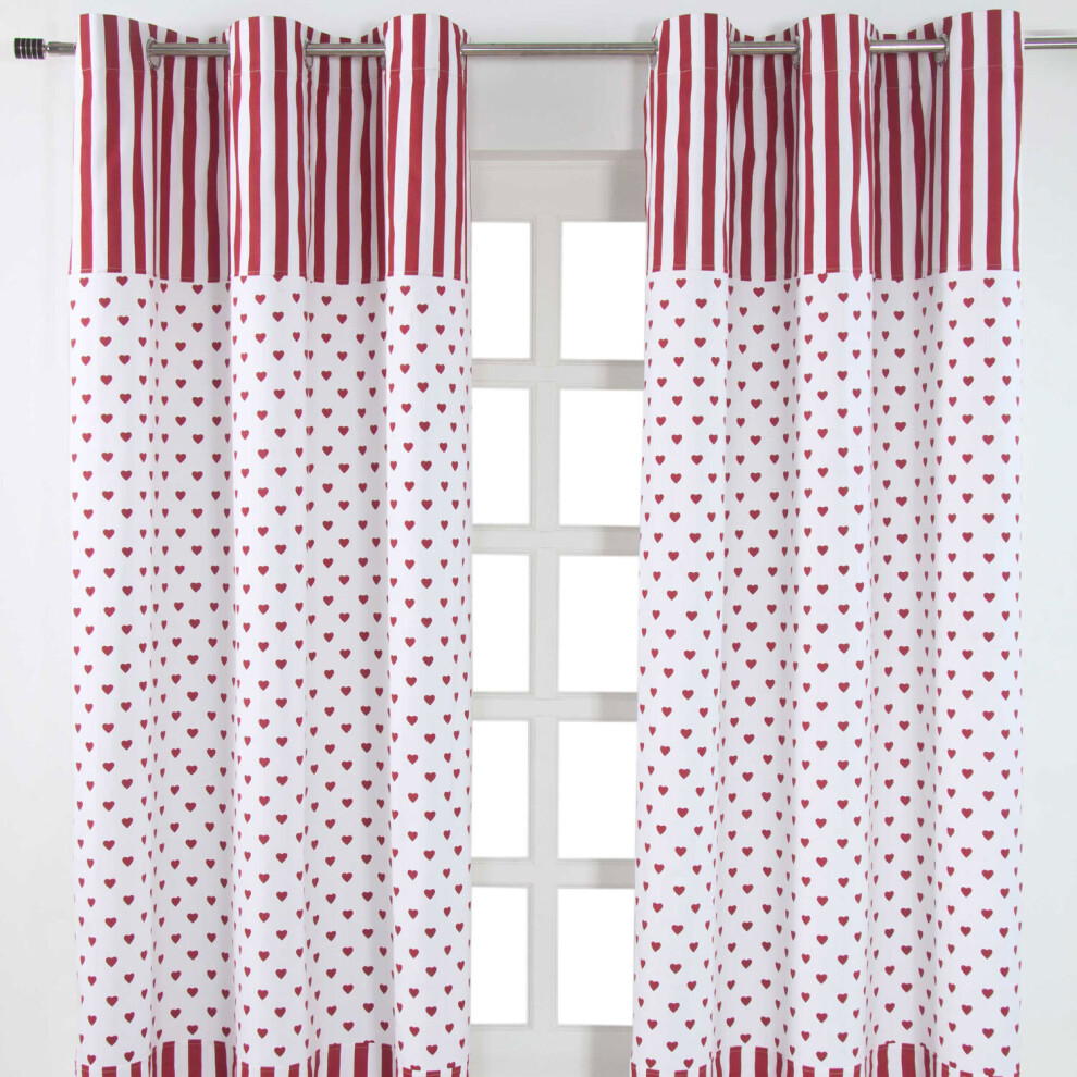 Homescapes (W 137Cm X Drop 228 Cm, ) Love Hearts Ready Made Eyelet Curtain Pair Red