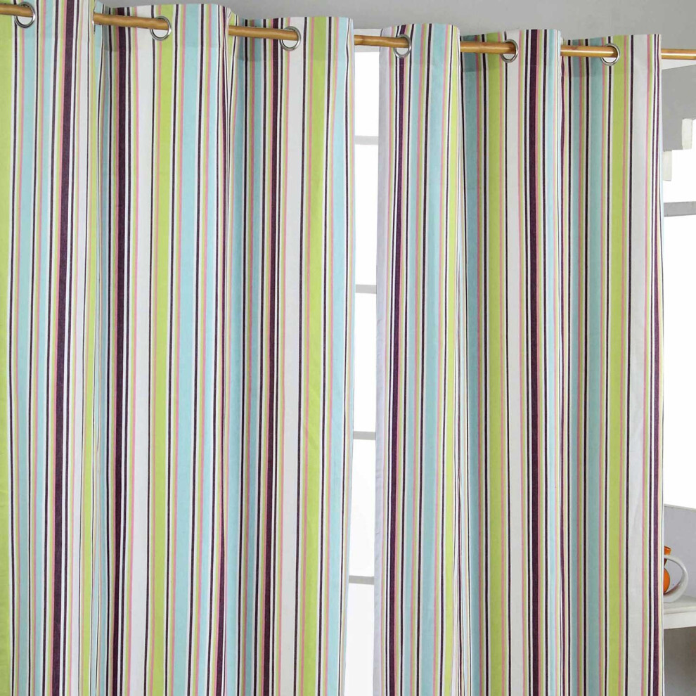 Homescapes (W 137Cm X Drop 228 Cm) Osaka Stripes Ready Made Eyelet Curtain Pair Green