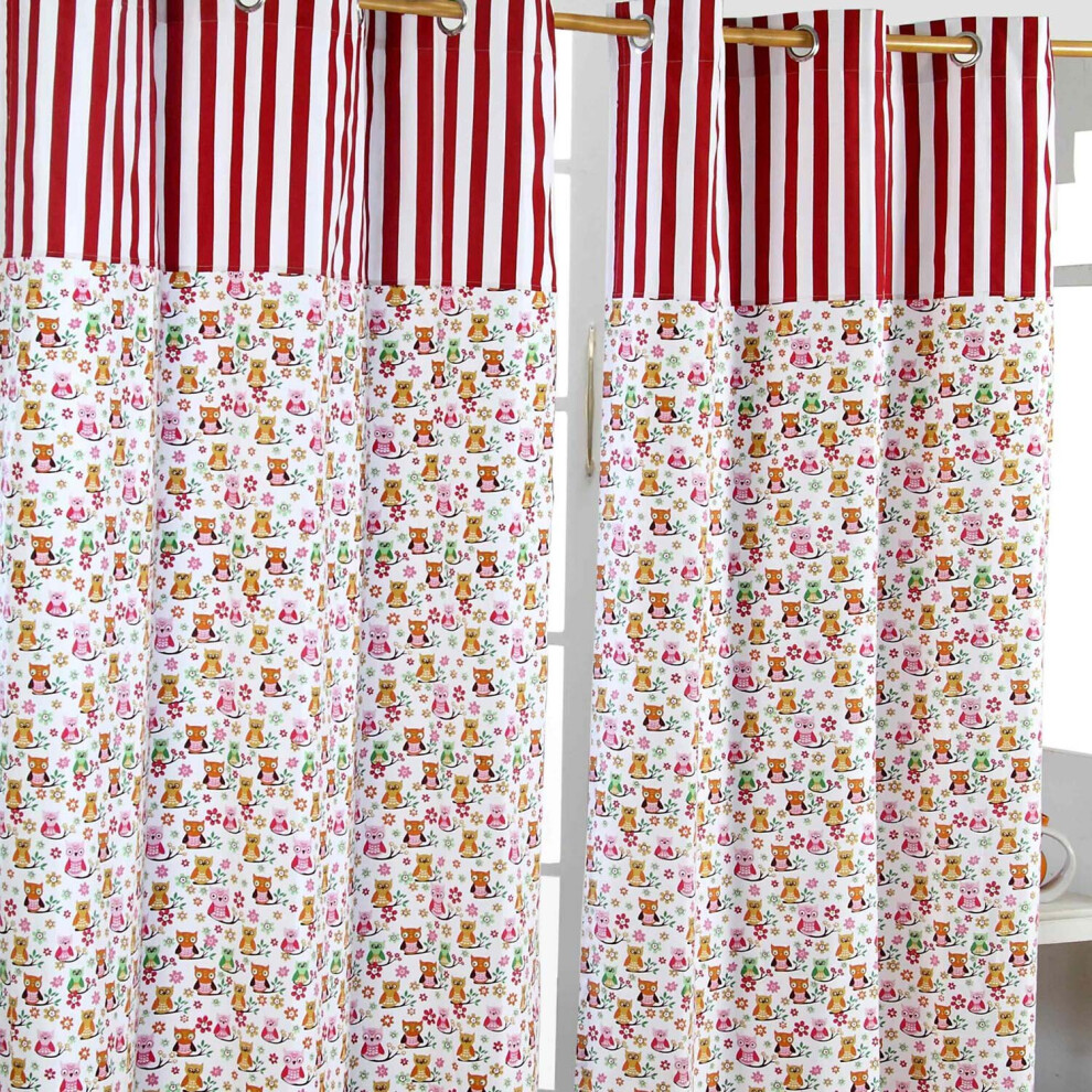 Homescapes (W 137Cm X Drop 228 Cm) Owls Printed Ready Made Eyelet Curtain Pair Red