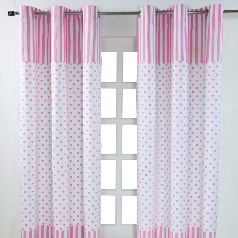 (W 137Cm X Drop 228 Cm, ) Love Hearts Ready Made Eyelet Curtain Pair Pink Homescapes