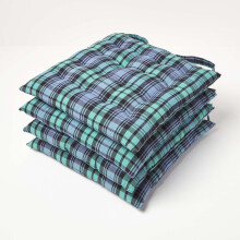 (Set of 4) Blackwatch Tartan Seat Pad with Button Straps 100% Cotton
