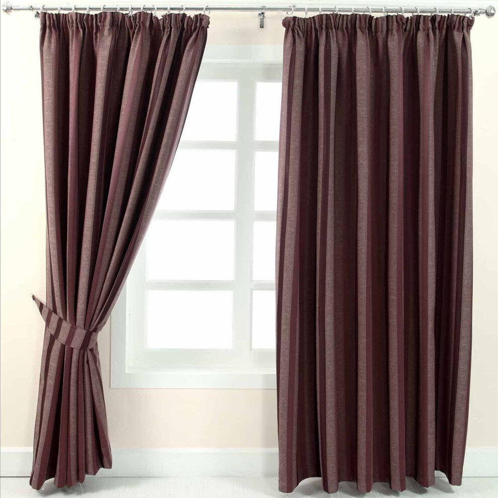 (W 167cm x Drop 228cm, Purple) Jacquard Curtain Modern Striped Design Fully Lined