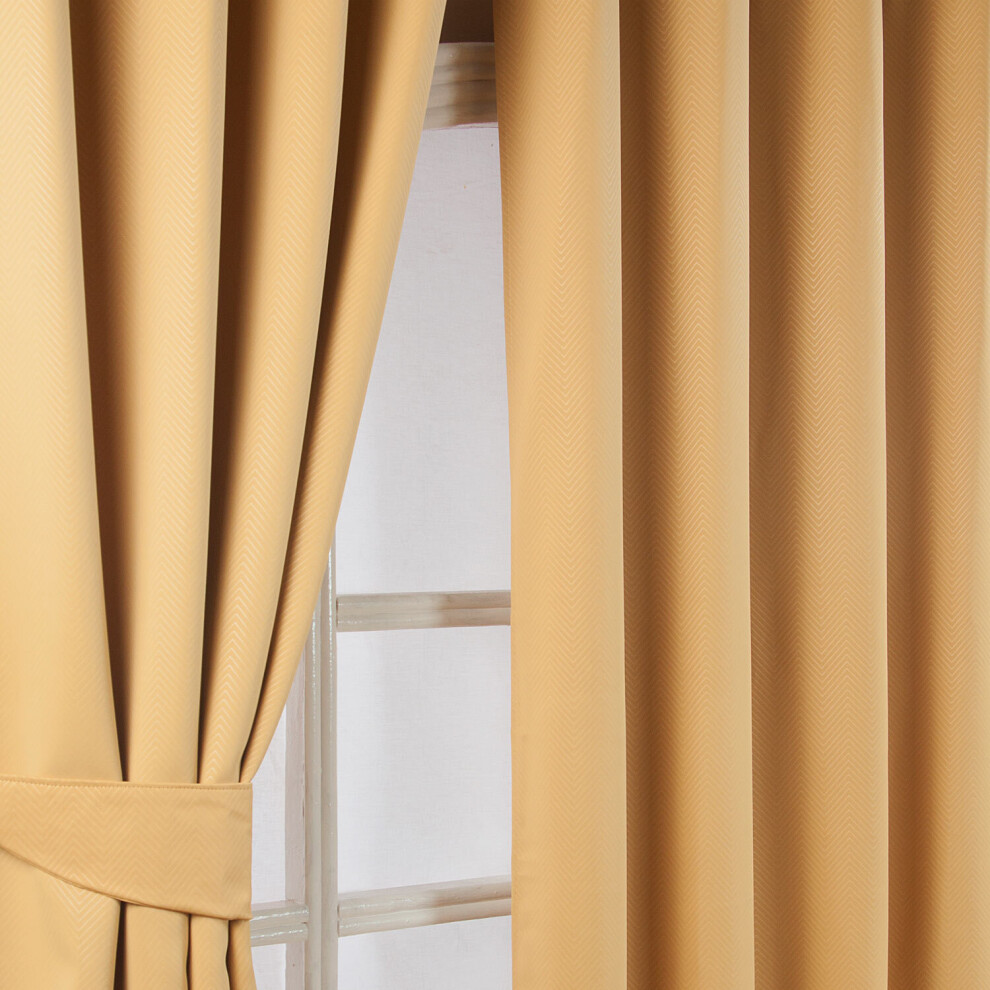 (W 228cm x Drop 228cm, Mustard Yellow) Herringbone Chevron Blackout Curtains Pair Eyelet Style