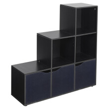 (Black, Black) 6 Cube Step Storage Bookcase Shelf Unit Doors Wood