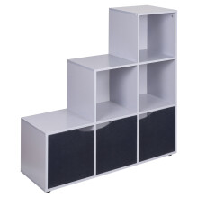 (Grey, Black) 6 Cube Step Storage Bookcase Shelf Unit Doors Wood