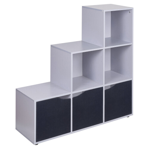 URBN Living (Grey, Black) 6 Cube Step Storage Bookcase Shelf Unit Doors Wood