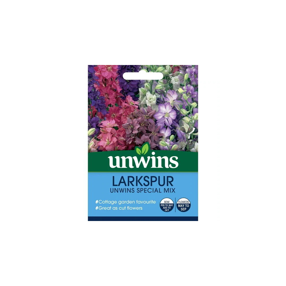 Unwins Grow Your Own Garden Border Flowers Larkspur Special Mix Seeds Packet