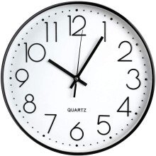 Wall Clock, 12 ''Non-ticking Silent Quartz Decorative Clocks, Modern Large Number Round Clock Black