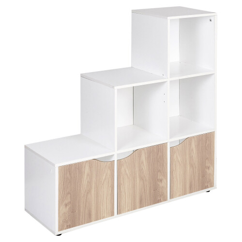 URBN Living (White, Oak) 6 Cube Step Storage Bookcase Shelf Unit Doors Wood