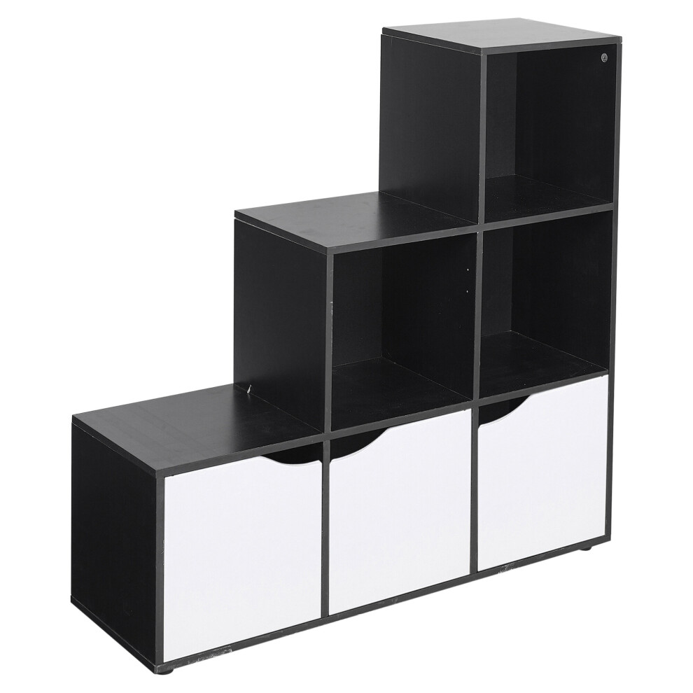 (Black, White) 6 Cube Step Storage Bookcase Shelf Unit Doors Wood