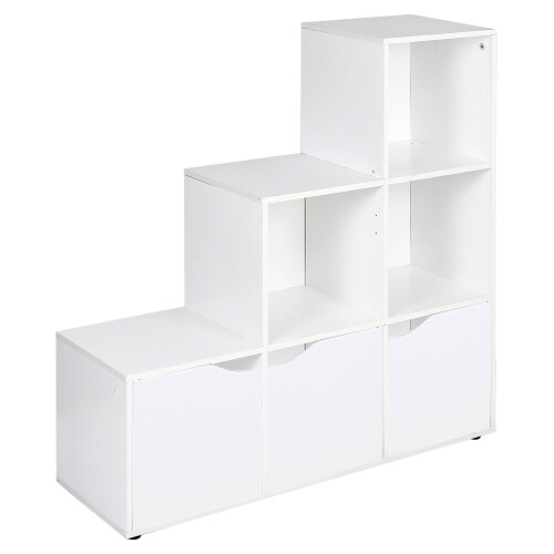 URBN Living (White, White) 6 Cube Step Storage Bookcase Shelf Unit Doors Wood