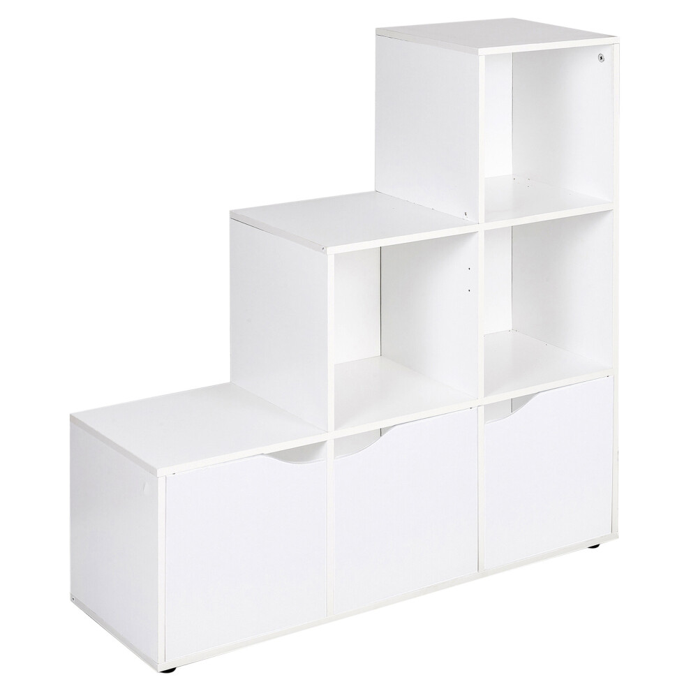 (White, White) 6 Cube Step Storage Bookcase Shelf Unit Doors Wood