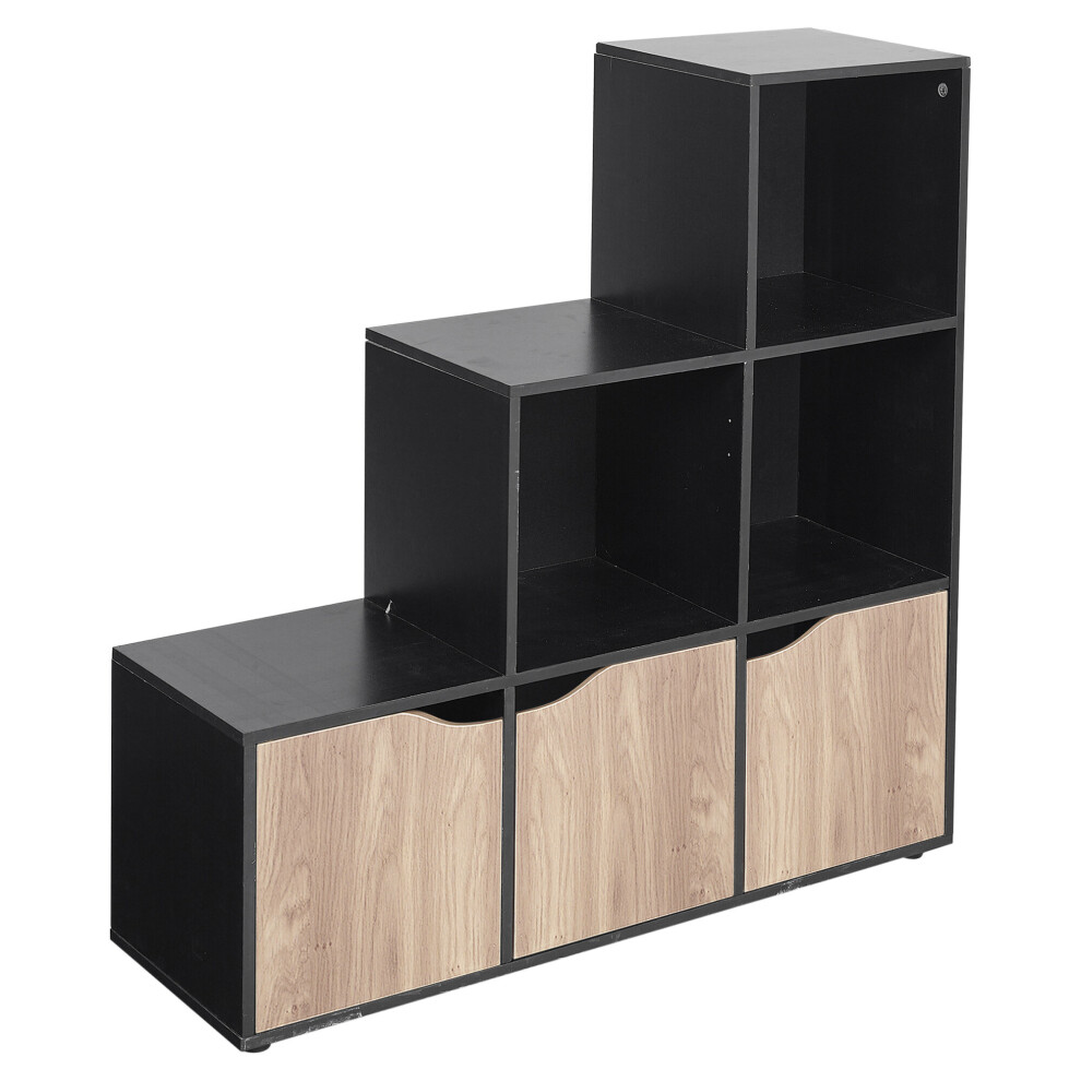 Urbn Living (, Oak) 6 Cube Step Storage Bookcase Shelf Unit Doors Wood Black