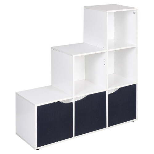 URBN Living (White, Black) 6 Cube Step Storage Bookcase Shelf Unit Doors Wood