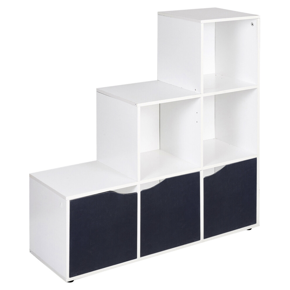 (White, Black) 6 Cube Step Storage Bookcase Shelf Unit Doors Wood