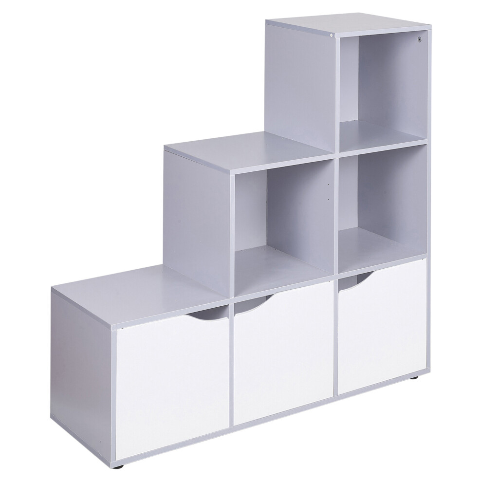 (Grey, White) 6 Cube Step Storage Bookcase Shelf Unit Doors Wood