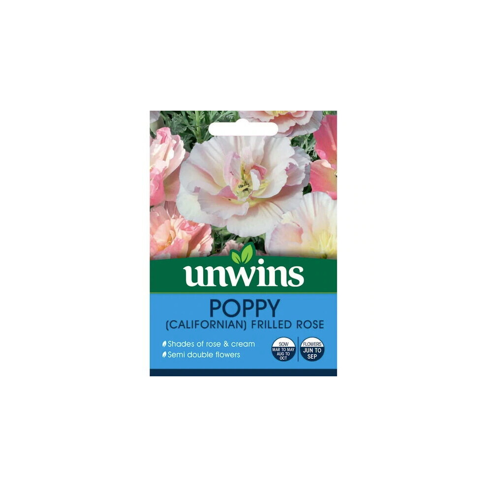 Unwins Grow Your Own Garden Flowers Californian Poppy Frilled Rose Seeds Packet Pink/White/Yellow