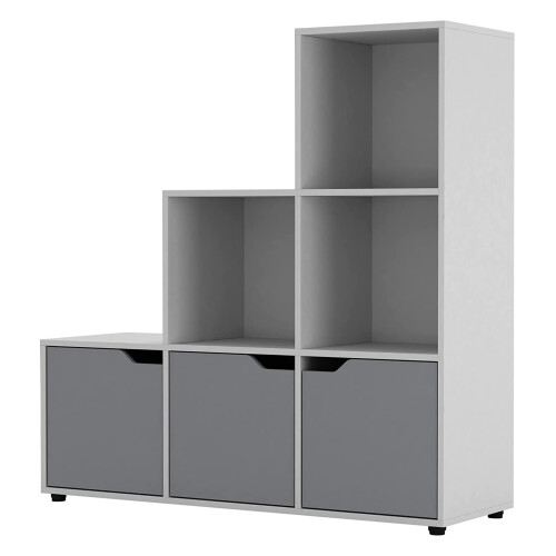 URBN Living (White, Grey) 6 Cube Step Storage Bookcase Shelf Unit Doors Wood