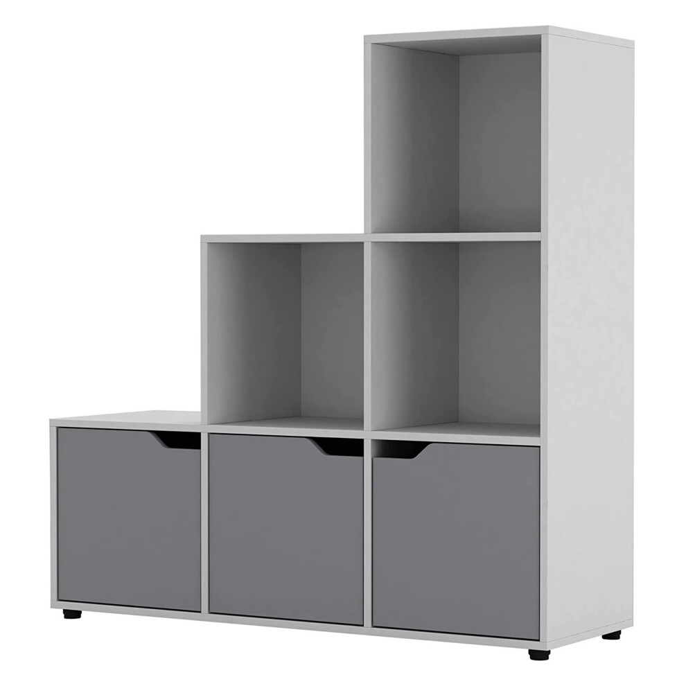 (White, Grey) 6 Cube Step Storage Bookcase Shelf Unit Doors Wood