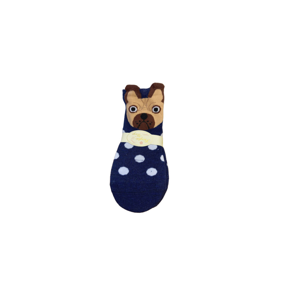 (Navy French Bulldog) New Women's Cute Dog Pug Frenchie Boston Terrier Cotton Rich Trainer Socks 1 Pair