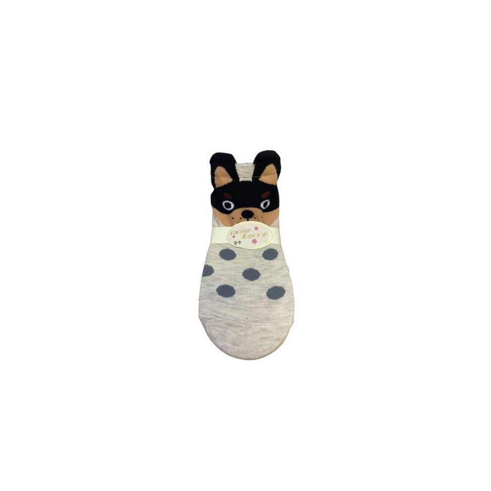 Gimbles® (Stone Dobermann) New Women's Cute Dog Pug Frenchie Boston Terrier Cotton Rich Trainer Socks 1 Pair Cream