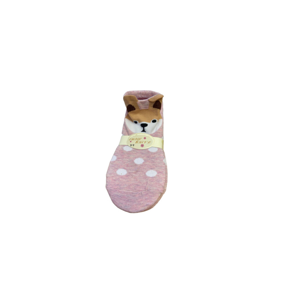 (Pink Pomeranian) New Women's Cute Dog Pug Frenchie Boston Terrier Cotton Rich Trainer Socks 1 Pair