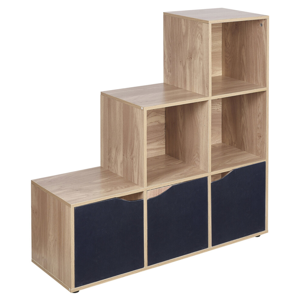 Urbn Living (Oak, ) 6 Cube Step Storage Bookcase Shelf Unit Doors Wood Black