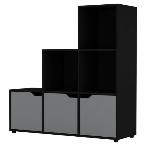URBN Living (Black, Grey) 6 Cube Step Storage Bookcase Shelf Unit Doors Wood