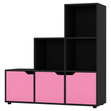 (Black, Pink) 6 Cube Step Storage Bookcase Shelf Unit Doors Wood