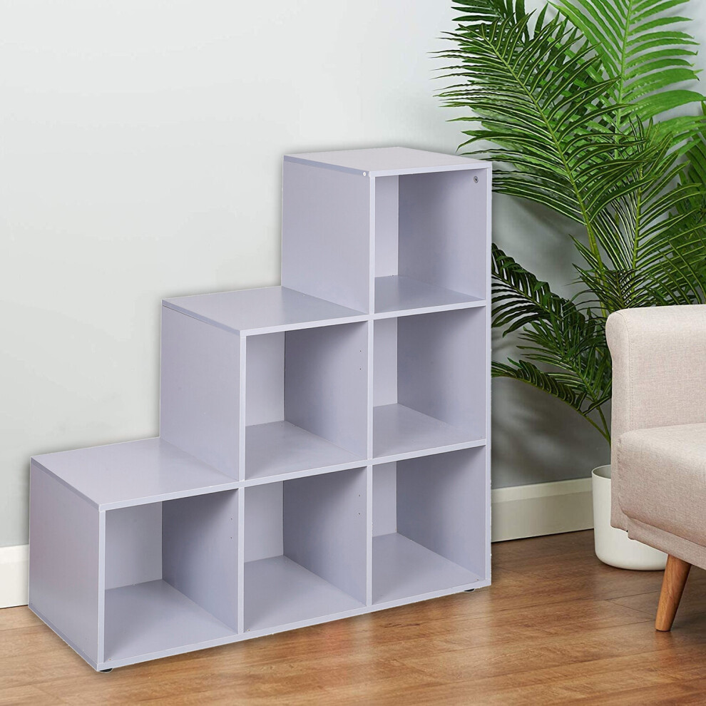 Urbn Living (, Grey) 6 Cube Step Storage Bookcase Shelf Unit Doors Wood Grey