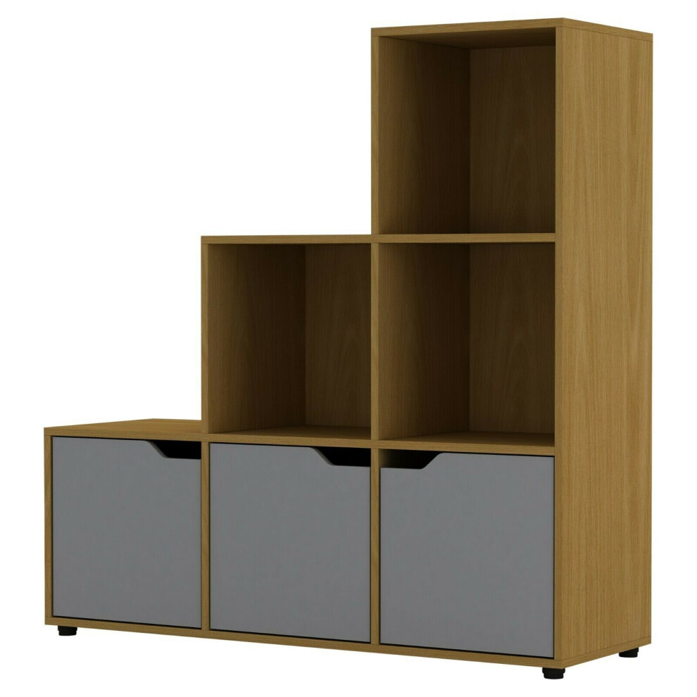 Urbn Living (Beech, ) 6 Cube Step Storage Bookcase Shelf Unit Doors Wood Grey
