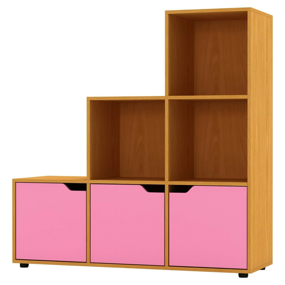 Urbn Living (Beech, ) 6 Cube Step Storage Bookcase Shelf Unit Doors Wood Pink